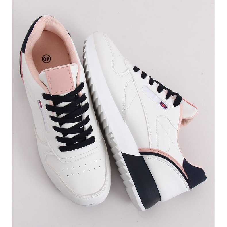 Scarpe sportive da donna bianche BK938 WHITE / NAVY bianco blu navy 1