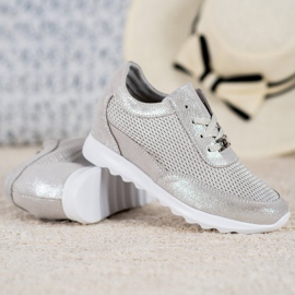 VINCEZA sneakers in pelle lucida grigio 1