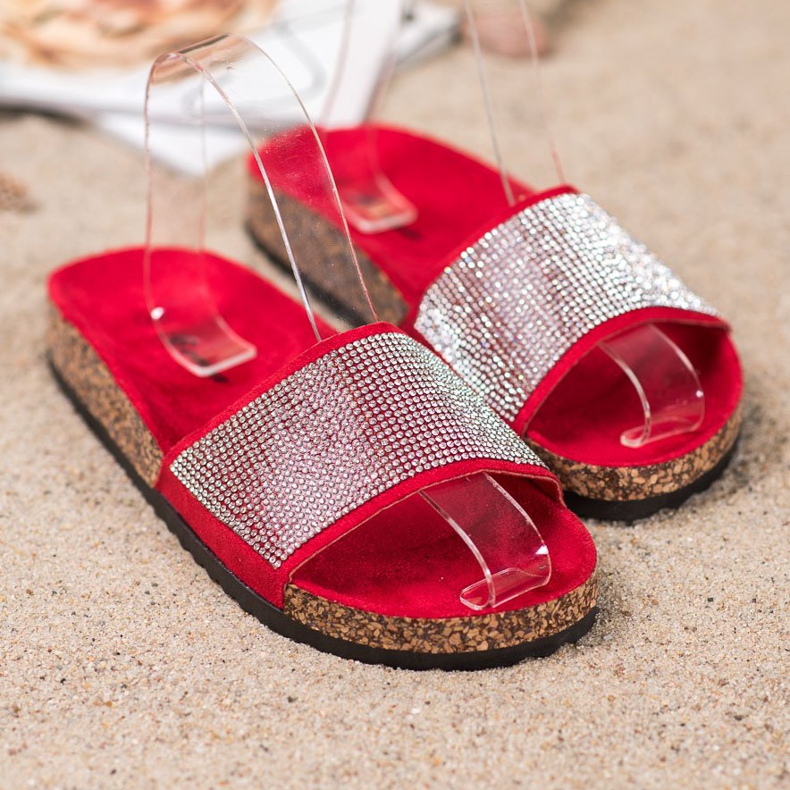Bona Ciabatte Con Cubic Zirconia rosso 2