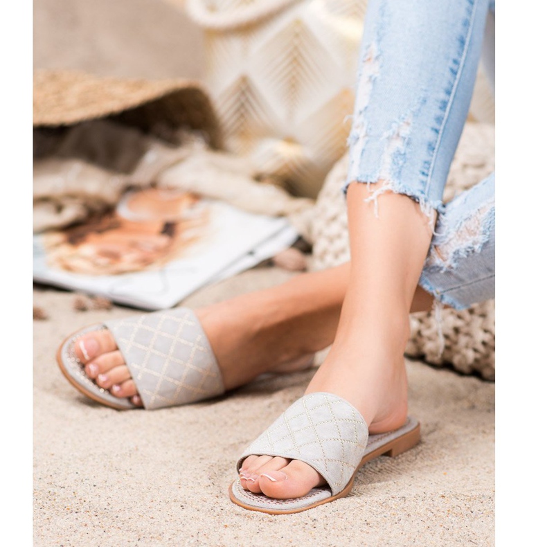 SHELOVET Eleganti pantofole in pelle scamosciata grigio 1