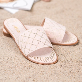 SHELOVET Eleganti pantofole in pelle scamosciata rosa 2