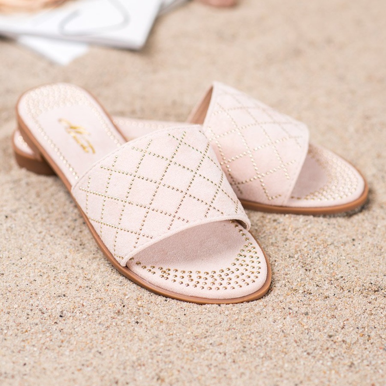 SHELOVET Eleganti pantofole in pelle scamosciata rosa 2