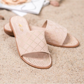 SHELOVET Eleganti pantofole in pelle scamosciata beige 2