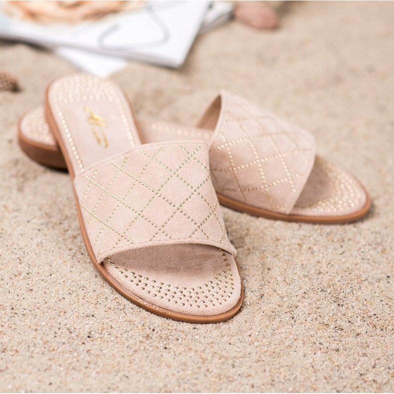 SHELOVET Eleganti pantofole in pelle scamosciata beige 2
