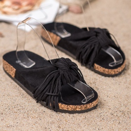 Bestelle Pantofole In Pelle Scamosciata Con Frange nero 2