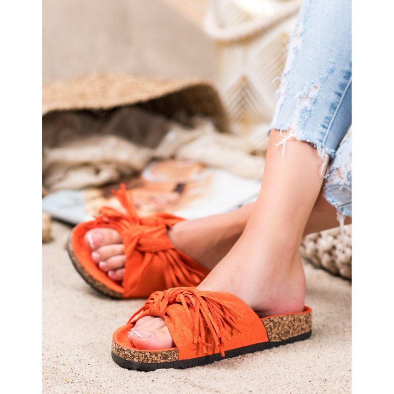 Bestelle Pantofole In Pelle Scamosciata Con Frange arancia 1