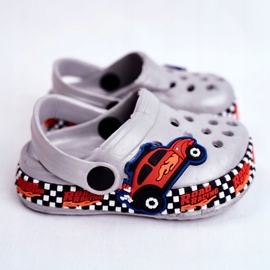 Giolan Pantofole in schiuma per bambini Kroks Grey Road Racing rosso arancia grigio 2