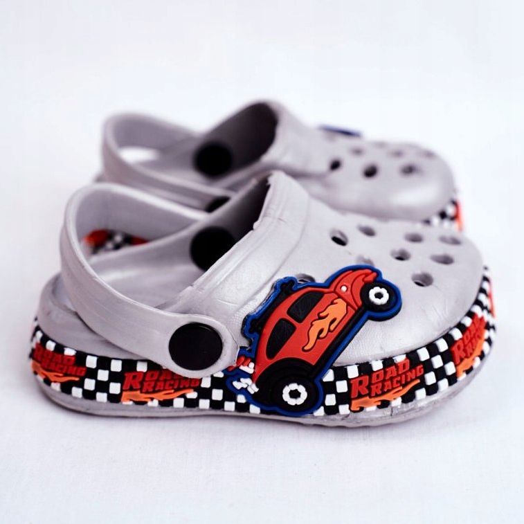 Giolan Pantofole in schiuma per bambini Kroks Grey Road Racing rosso arancia grigio 2