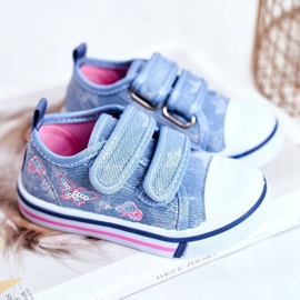 PL1 Sneakers Bambino Blu Junalo Velcro rosa 1