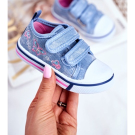 PL1 Sneakers Bambino Blu Junalo Velcro rosa 2