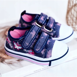 Le Scarpe Sneakers Bambini Blu Navy Junalo Velcro rosa 1
