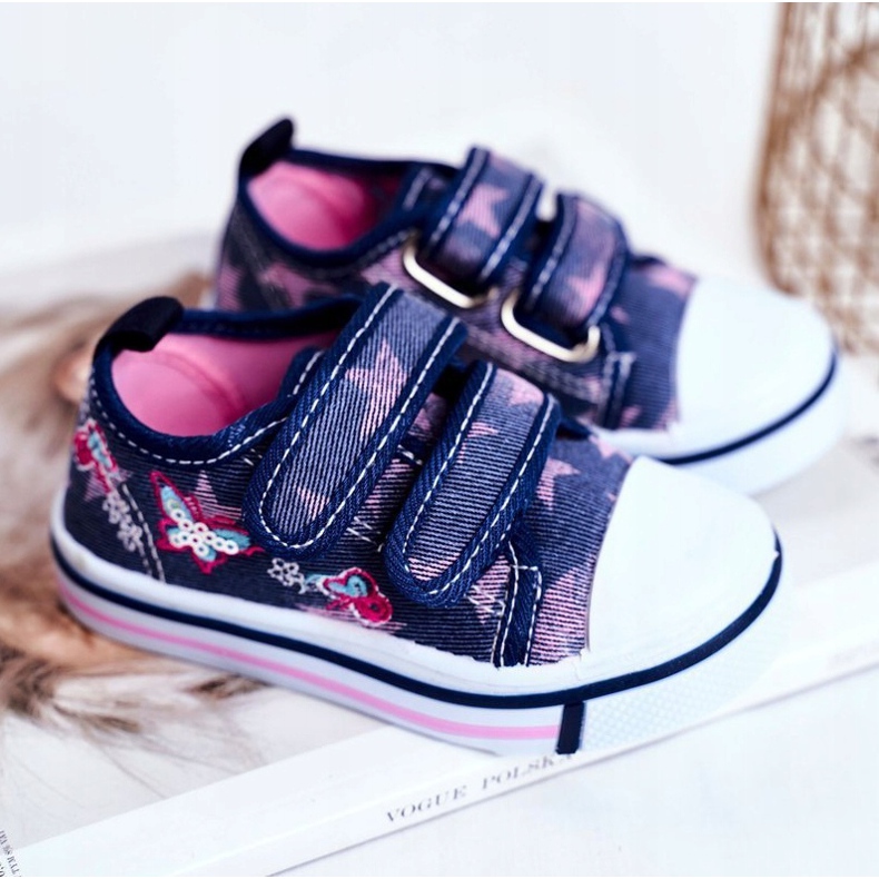 Le Scarpe Sneakers Bambini Blu Navy Junalo Velcro rosa 1