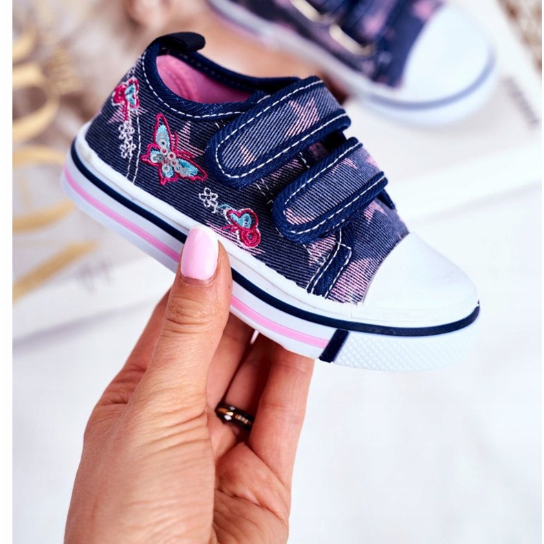 Le Scarpe Sneakers Bambini Blu Navy Junalo Velcro rosa 2