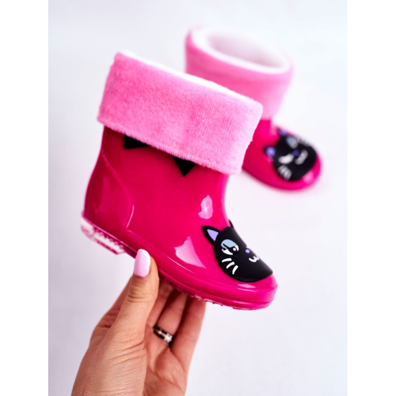 Stivali da pioggia in gomma per bambini Pink Cat nero rosa 2