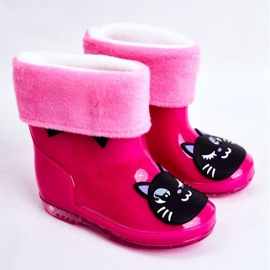 Stivali da pioggia in gomma per bambini Pink Cat nero rosa 1