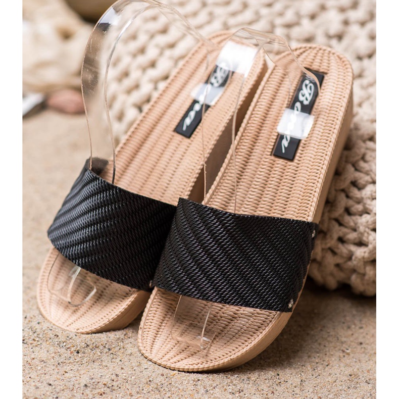 Bona Pantofole con zeppa alla moda nero 2