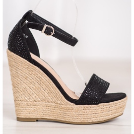 SHELOVET Sandali con zeppa con cristalli nero 2