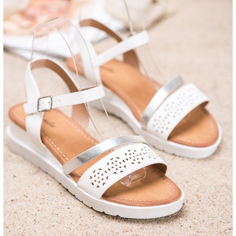 Renda Sandali Con Zeppa Con Ecopelle bianco 1