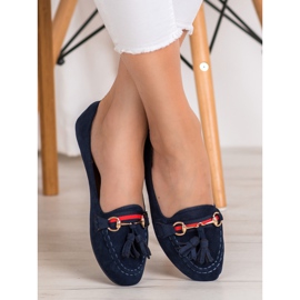 SHELOVET Mocassini blu navy con frange 1