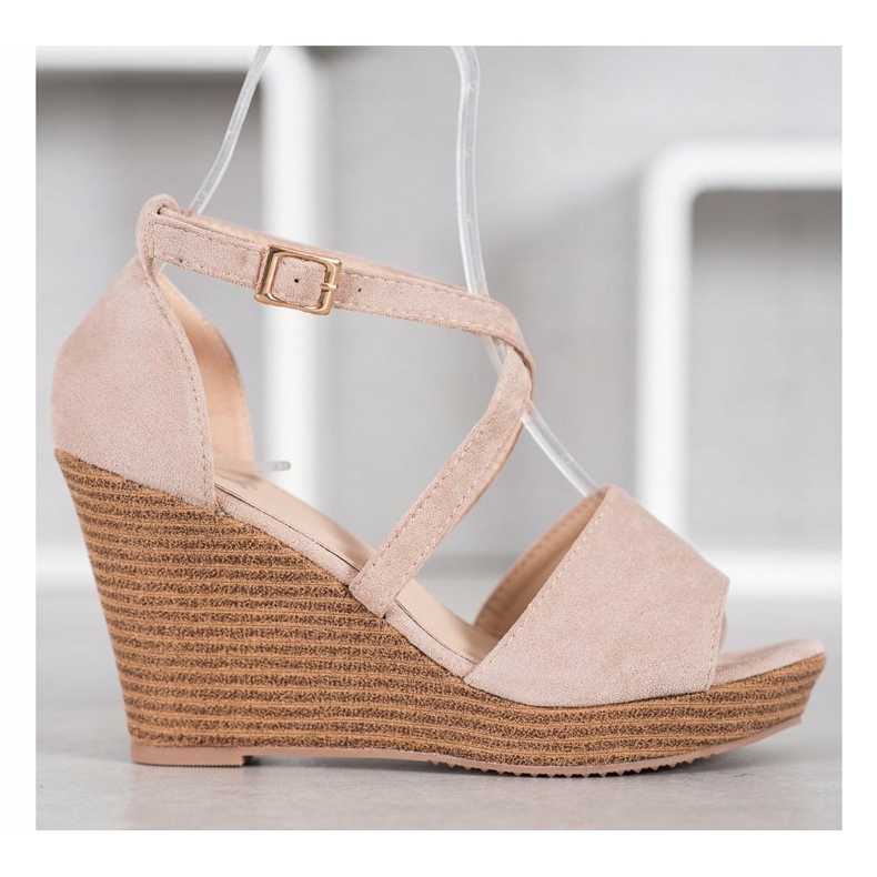 Small Swan Zeppe in camoscio beige 2