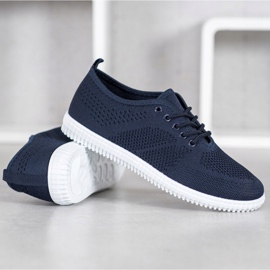 SHELOVET Sneakers traforate allacciate blu 2