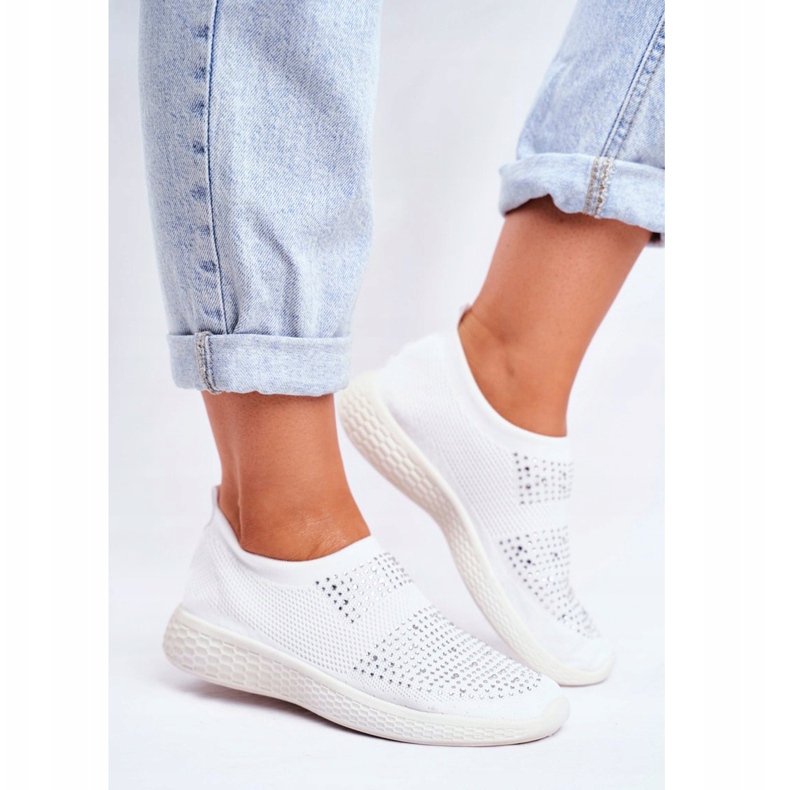 PS1 Scarpe Sportive Slip-On da Donna Bianche con Sidonim Cubic Zirconia bianco 2
