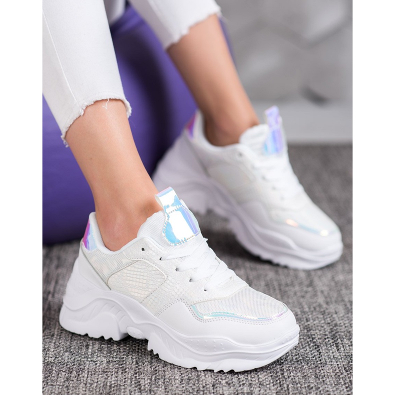 SHELOVET Sneakers in ecopelle bianco grigio 2