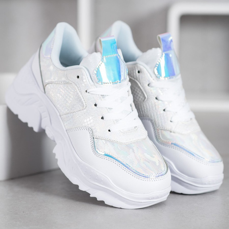 SHELOVET Sneakers in ecopelle bianco grigio 1