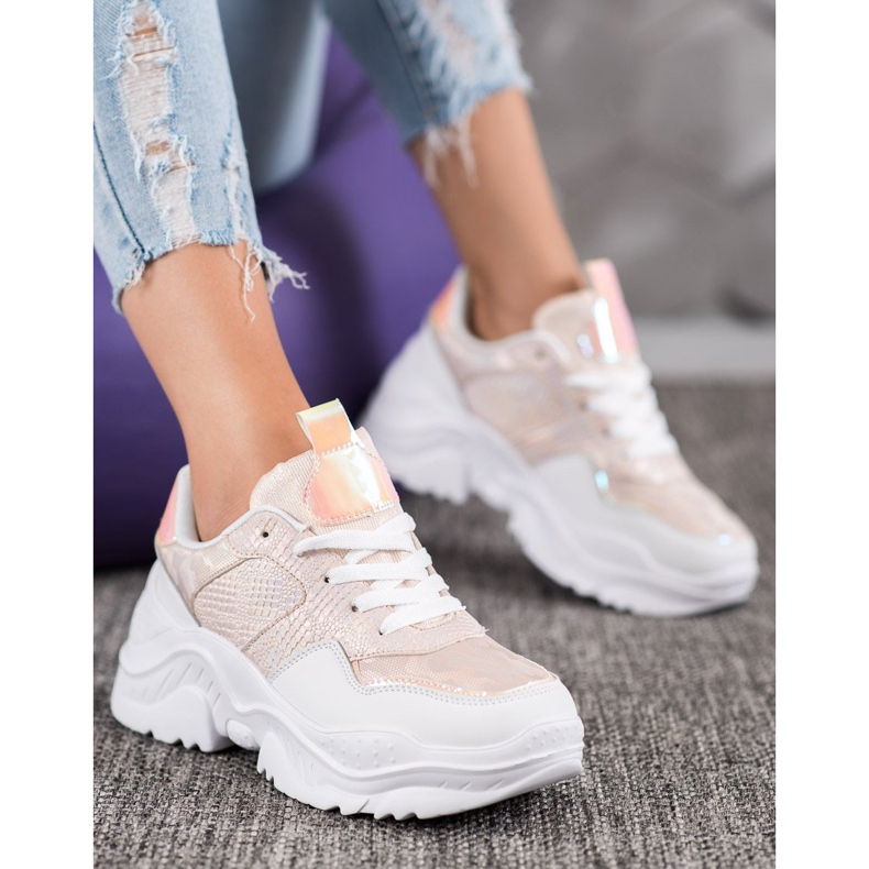 SHELOVET Sneakers in ecopelle bianca multicolore rosa 1