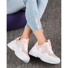 SHELOVET Sneakers in ecopelle bianca multicolore rosa 2