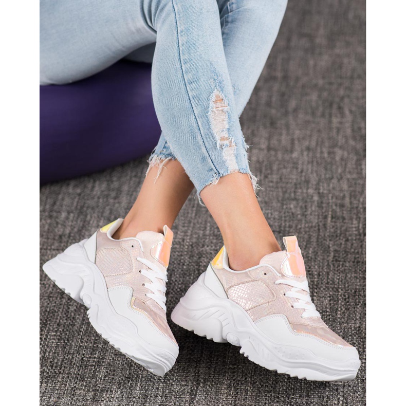 SHELOVET Sneakers in ecopelle bianco multicolore rosa 2