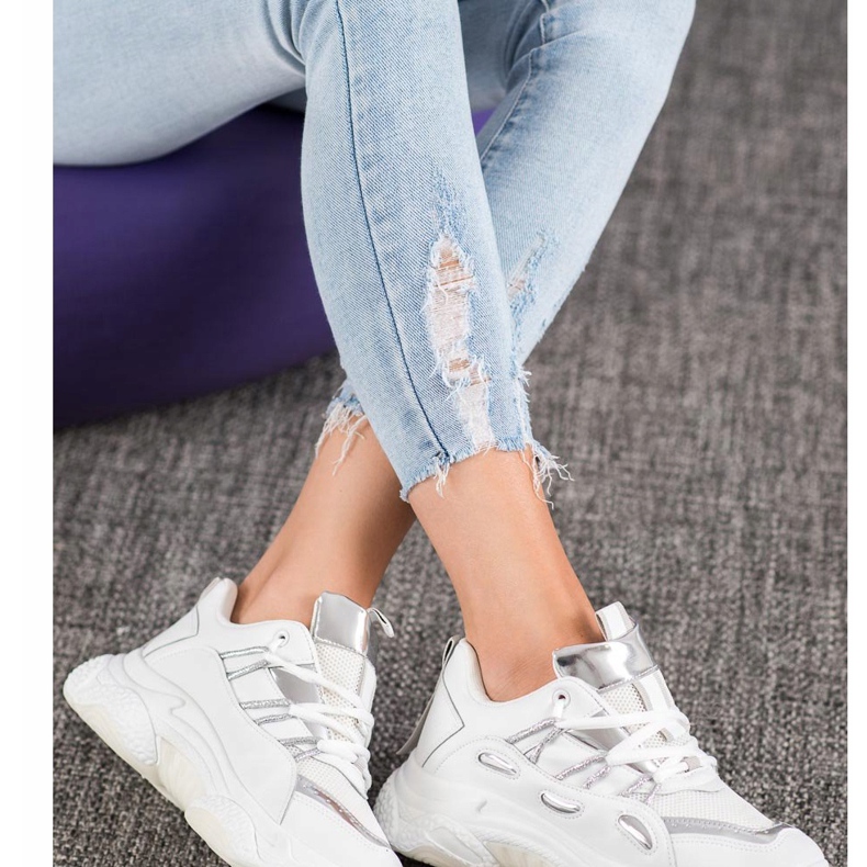 SHELOVET Sneakers in ecopelle bianche bianco grigio 1