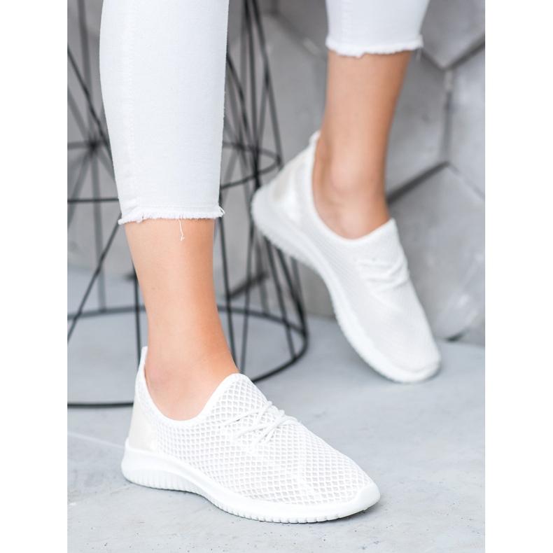 SHELOVET Sneakers traforate allacciate bianco 2