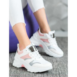 SHELOVET Scarpe da ginnastica alla moda bianco rosa grigio 1