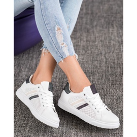 SHELOVET Sneakers bianche traforate bianco nero 2
