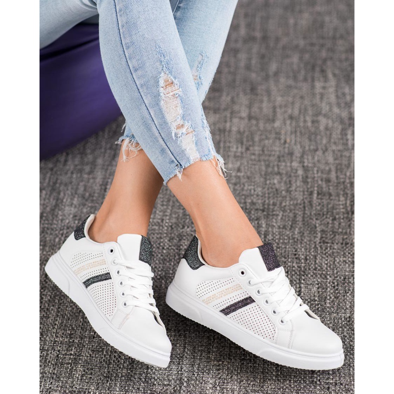SHELOVET Sneakers bianche traforate bianco nero 2