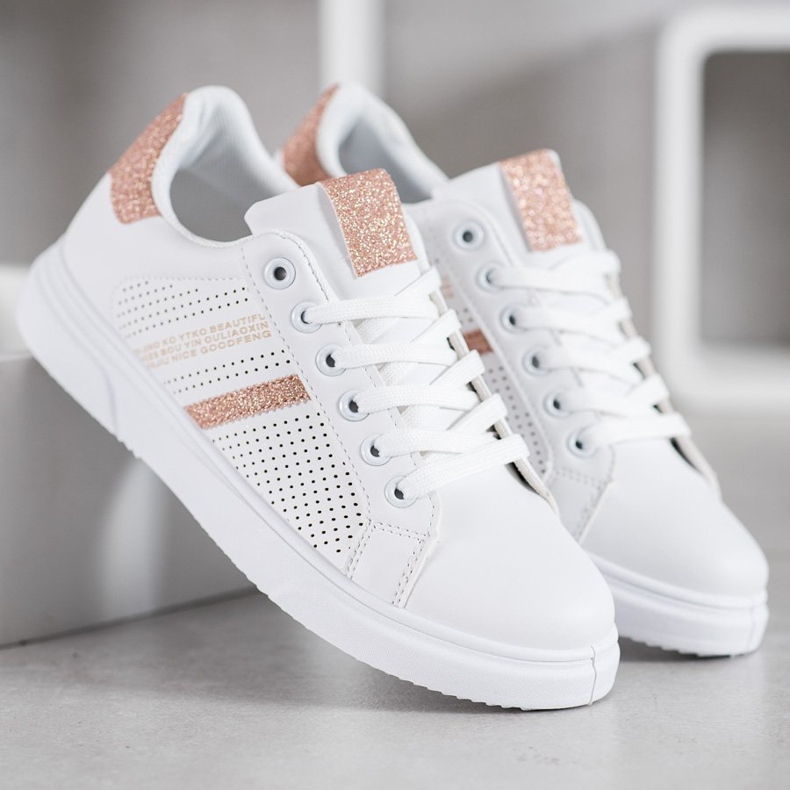 SHELOVET Sneakers bianche traforate bianco giallo 2