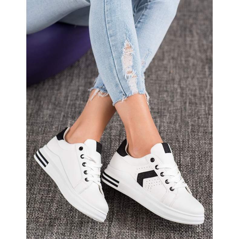 SHELOVET Sneakers Con Inserti Glitter bianca nero 1