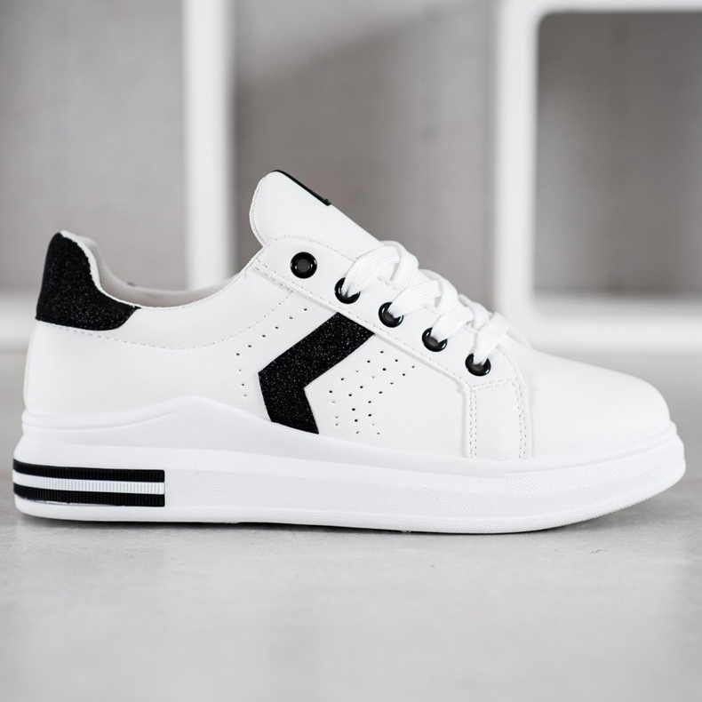 SHELOVET Sneakers Con Inserti Glitter bianca nero 2