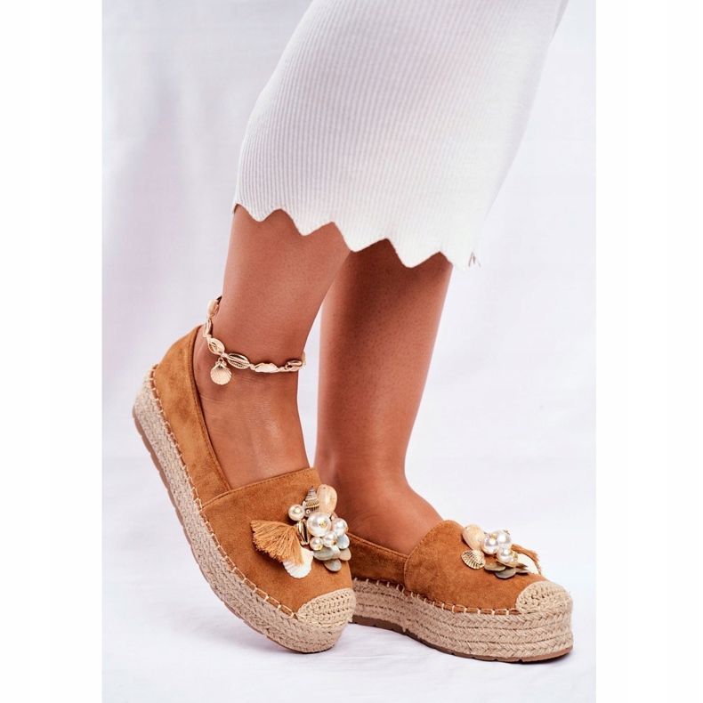 PS1 Espadrillas da donna sulla piattaforma di lino color cammello Denver marrone 1