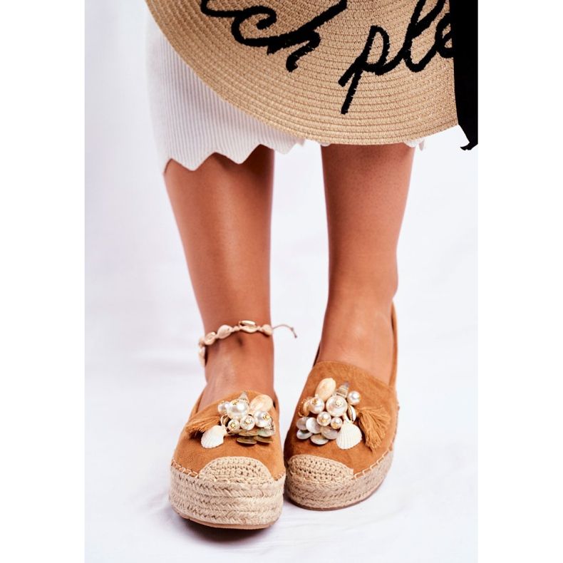 PS1 Espadrillas da donna sulla piattaforma di lino color cammello Denver marrone 2