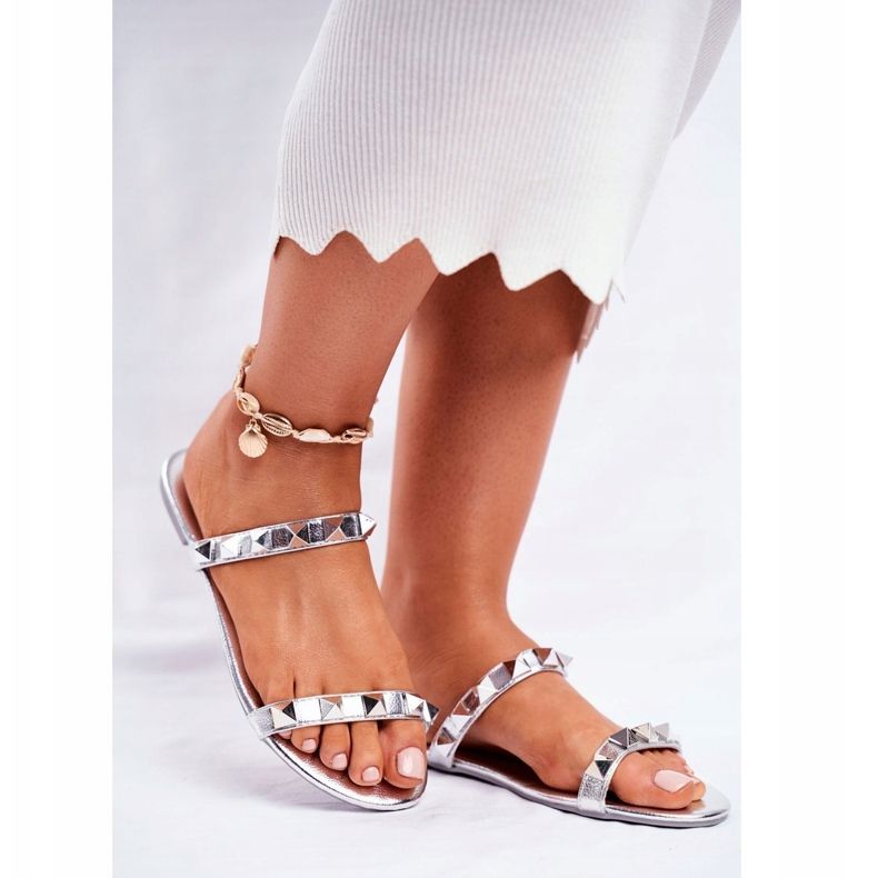 Pantofole da donna Merrados argento con borchie grigio 1