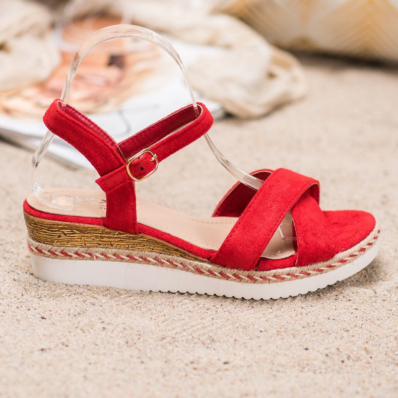 Small Swan Sandali con zeppa con glitter rosso 1