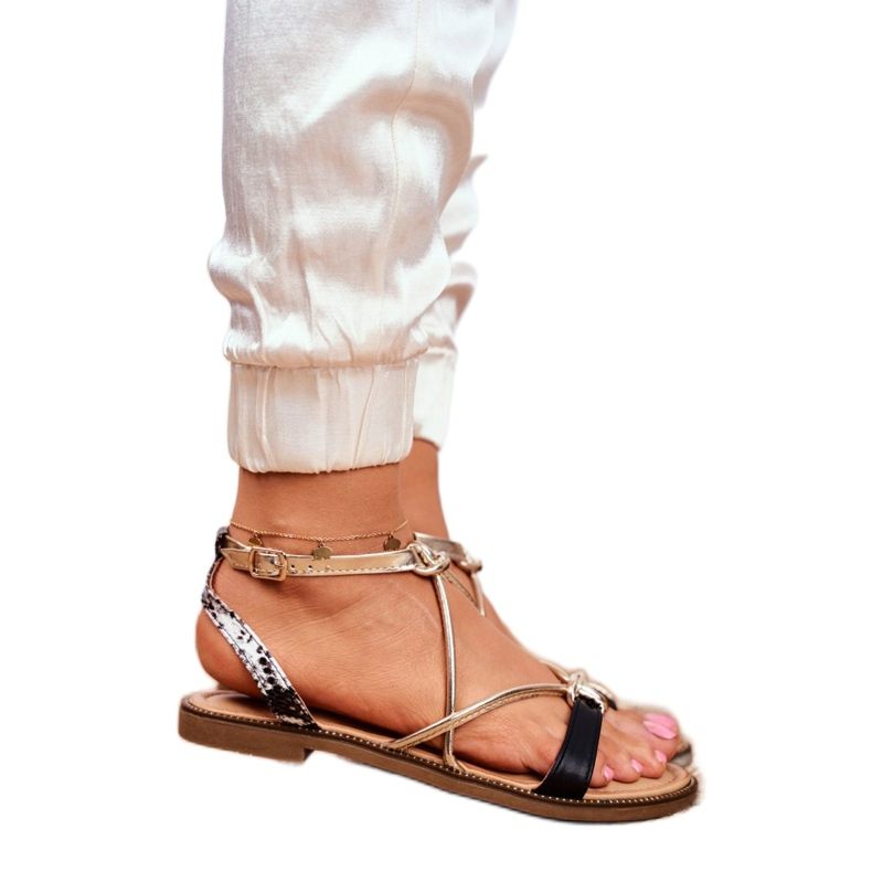 S.Barski Sandali Donna Piatto Nero e Oro Barski Samim giallo 2