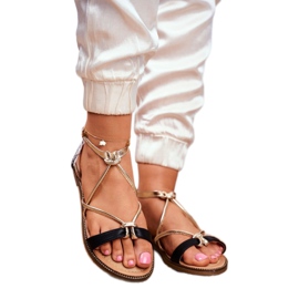 S.Barski Sandali Donna Piatto Nero e Oro Barski Samim giallo 1