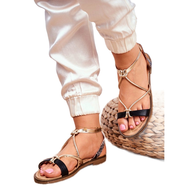 S.Barski Sandali Donna Piatto Nero e Oro Barski Samim giallo 3