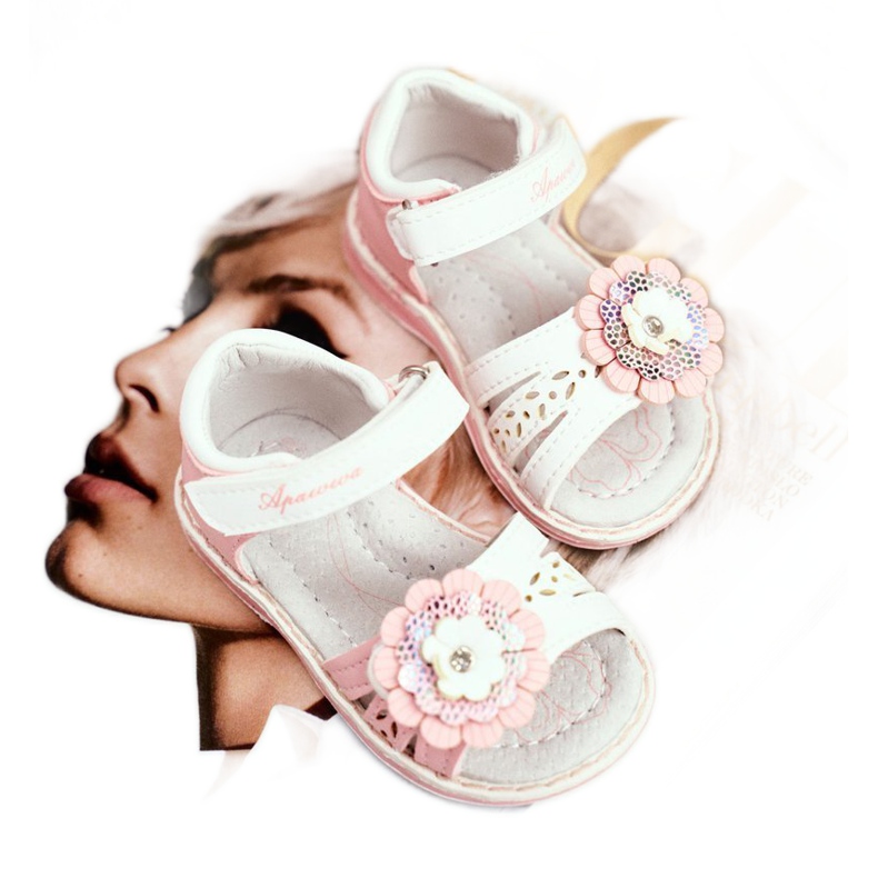 Apawwa Sandali da bambino con velcro Flower Pink Mino bianca rosa 1