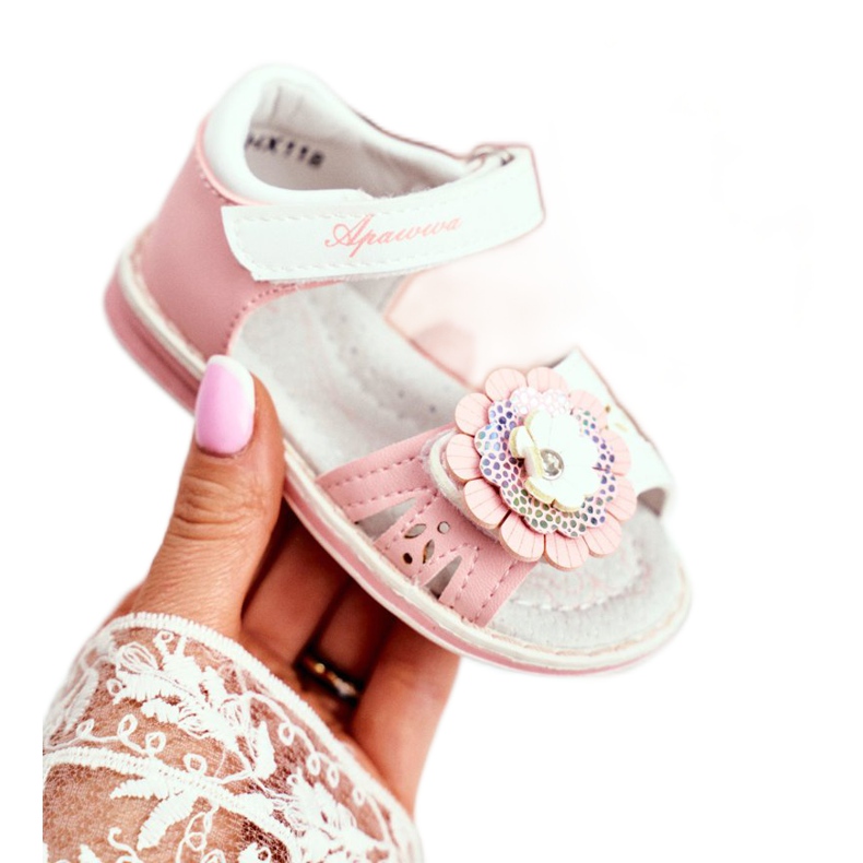 Apawwa Sandali da bambino con velcro Flower Pink Mino bianca rosa 3