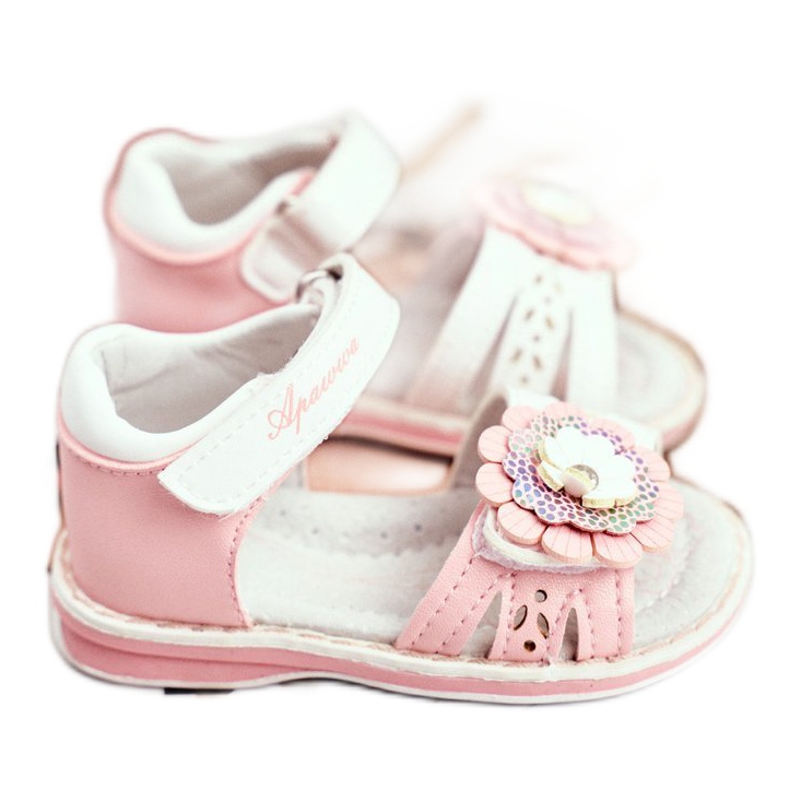 Apawwa Sandali da bambino con velcro Flower Pink Mino bianco rosa 4
