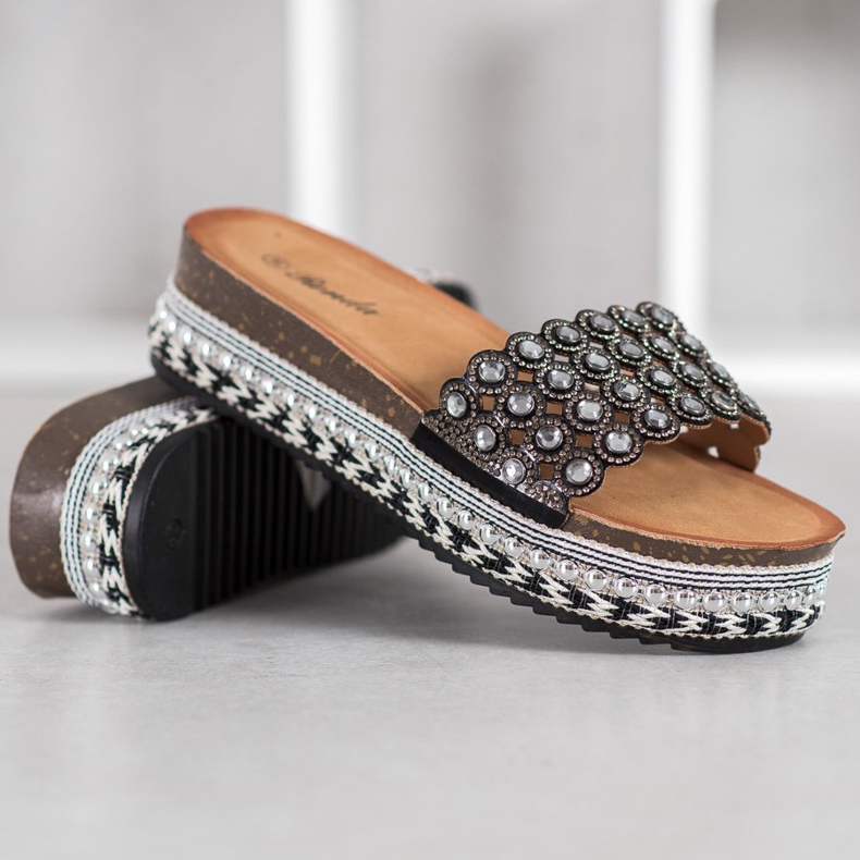 Renda Pantofole Con Ornamenti Sulla Piattaforma nero 1